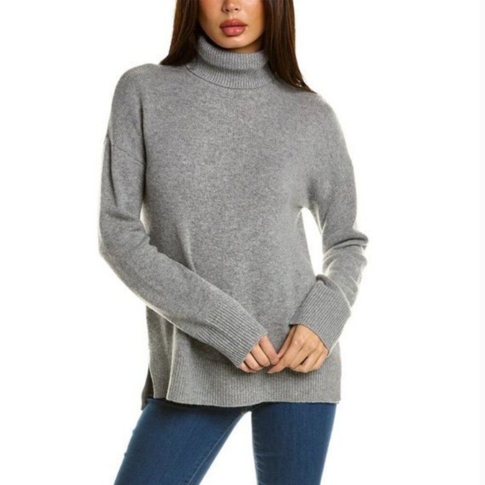 Theory Slouchy Turtleneck Soft 100% Cashmere Gray Small Quiet Luxury